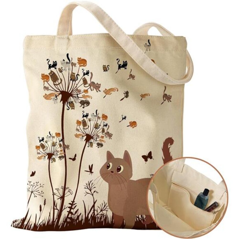 Canvas Tote Bag with Inner Pocket for Women, Cloth Cotton Totes Bag